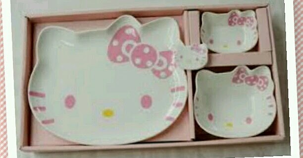  Piring  Keramik  Set  Hello Kitty murah grosir ecer putih 