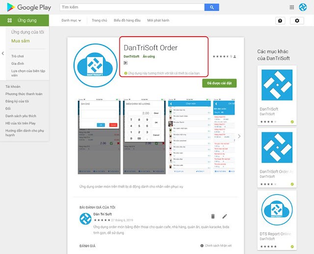 Ứng dụng order bằng điện thoại DanTriSoft đạt mốc 1.000+ người dùng trên Android