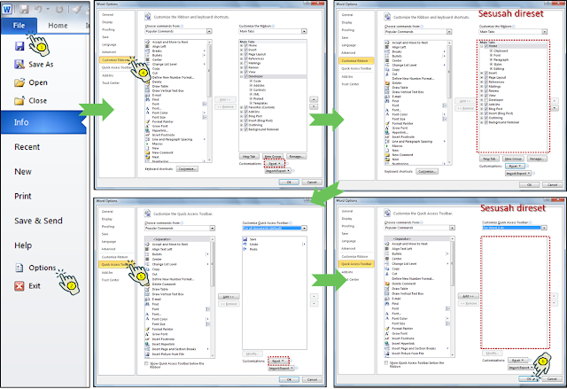 Reset Quick Access Tool Bar dan Ribbon 