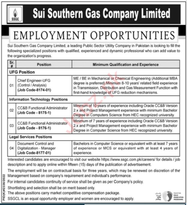 Latest Sui Southern Gas Company Management Posts Islamabad 2023