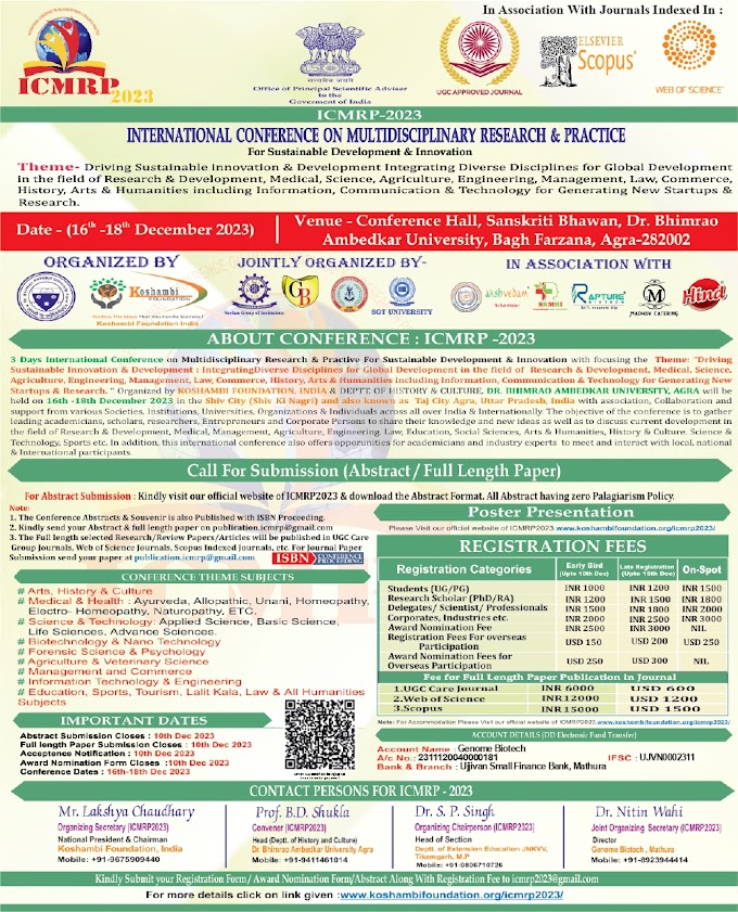 International Conference on Multidisciplinary Research & Practive For Sustainable Development & Innovation | ICMRP-2023 | 16-18 December 2023