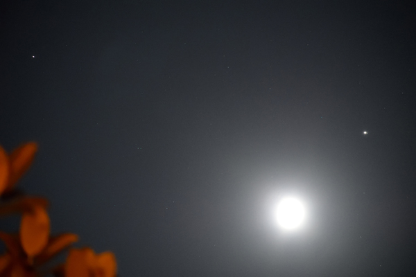 A photo I took of the Moon, Saturn and Jupiter in the night sky...on August 28, 2020.