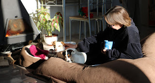 A cuddling the puppies, and a cup of tea, New Years morning