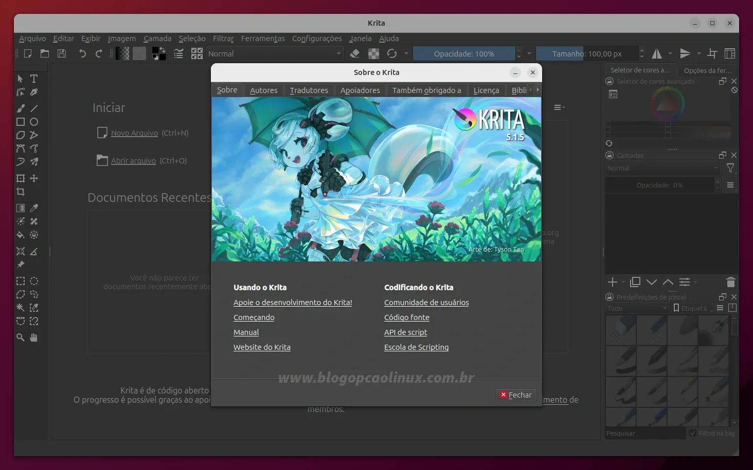 Krita executando no Ubuntu 23.10 (Mantic Minotaur)