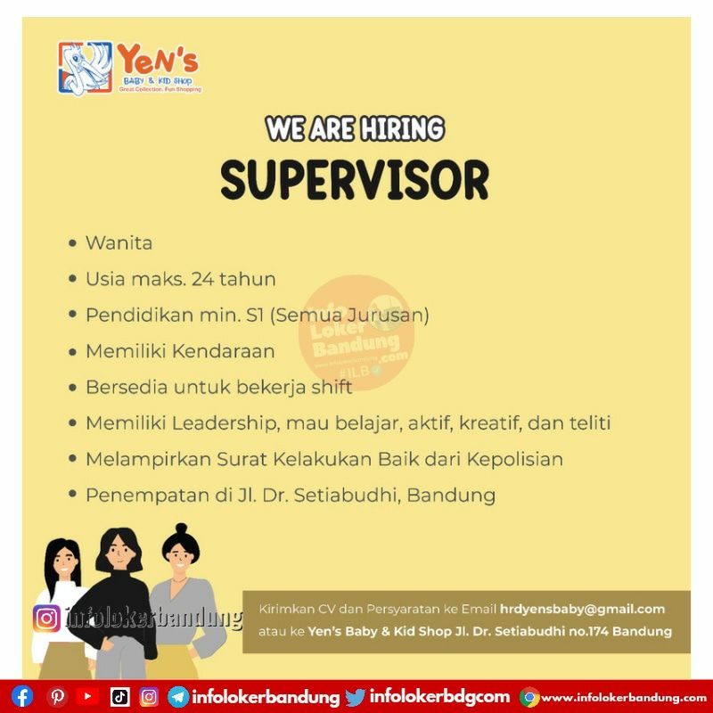 Lowongan Kerja Supervisor Yen’s Baby & Kid Shop Bandung April 2022
