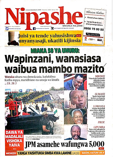 Magazeti ya Tanzania ya leo Jumanne 10,Desemba 2019