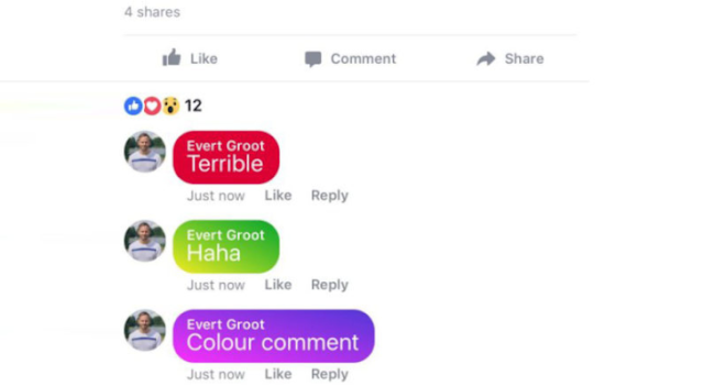 Facebook colour comments is in the testing phase