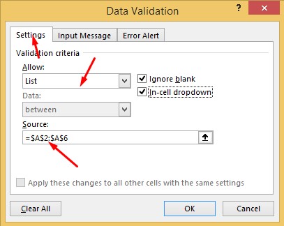 Pengaturan Menu Dropdown List di Excel