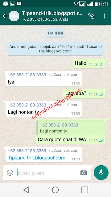 Trik Cara Mudah Quote Chat Di WhatsApp