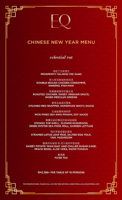 EQ KUALA LUMPUR Chinese New Year Set Menu -  Longevity Rat Set Menu