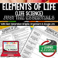 Life Science Just the Essentials Content Outlines, Next Generation Science, Outline Notes, Test Prep, Test Review, Study Guide, Summer School, Unit Reviews, Interactive Notebook Inserts