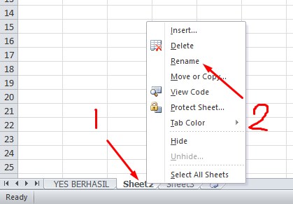 mengubah nama sheet2 dengan nama yang anda inginkan