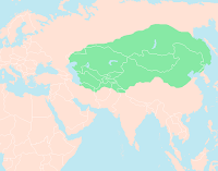 Map showing the Genghis Khan and his generals conquest at its greatest extent