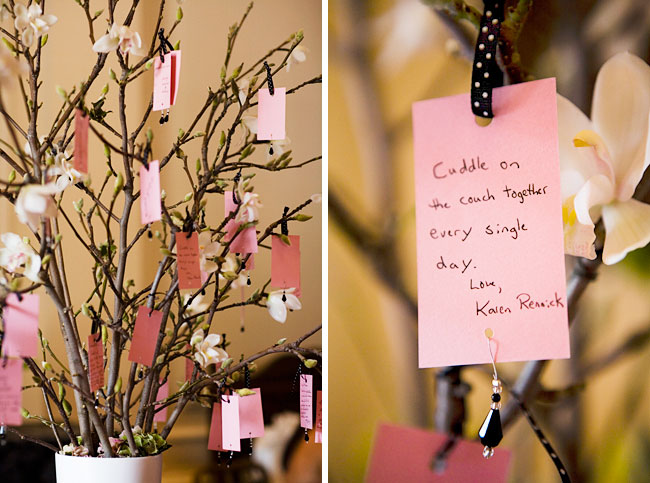 Above a wishing tree is a great use for potted branches and it's a sweet