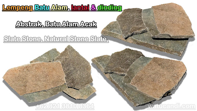 lempengan batu alam (natural slate slabs) Jual lempengan batu alam (natural slate slabs) asli terbentuk dari alam yang menampilkan permukaan kulit batu untuk digunakan sebagai bahan dekorasi hasil akhir pada sebuah bangunan agar terlihat lebih cantik dan memiliki nilai estetika serta tampil mewah dan elegan moderen dari masa ke masa, sebagai pelapis dinding, batu templek & lantai yang unik (flooring). lepengan batu alam (natural slate slabs) berasal dari batuan alami yang yang secara khusus kebanyakan di tambang sebagai bahan material untuk pembangunan (dekorasi finishing pekerjaan hasil akhir). Tempat-tempat yang biasanya terdapat lempengan batu alam (natural slate slabs) berada di sekitar tebing-tebing di alam sekitar, biasanya di daerah yang memiliki tanah lempung (tanah merah) yang mudah gembur / lunak pada saat basah. Batu alam lempeng / templek adalah batuan alam yang terbentuk secara alamiah yang memiliki paras tekstur permukaan kulit batu asli yang unik dan terlihat lembaran/lempengan (cultural stone) secara acak tipis tidak beraturan. Jenis dari lempengan batu alam (natural slate slabs) templek acak paling banyak adalah andesit / basalt, batuan alami padat dan keras yang sangat kokoh. warna dari alam yang di tawarkan memiliki keunikan estetika tersendiri setelah pemasangan, corak batu serta warna yang berkolaborasi sangat cocok di aplikasikan sebagai dekorasi bahan finishing pada pembangunan dengan konsep nuansa alami. tampilan warna umum lempengan batu alam (natural slate slabs) templek acak (flagstone) kuning kecoklatan kulit batu, abu-abu serta terkadang hitam gelap, tergantung lokasi yang di hasilkan dari daerah penambangan, terkadang di tengah ada juga yang agak sedikit berwarna merah muda. Fungsi serta kegunaan - lempengan batu alam (natural slate slabs) - "slate stone / flagstone / cultural stone" Lempengan batu alam atau "natural slate slabs" adalah material bangunan yang terbuat dari batu alam yang disebut sebagai "slate stone / flagstone / cultural stone". Batu alam slate adalah jenis batu yang terbentuk dari endapan mineral dan sering digunakan dalam konstruksi dan desain interior dan eksterior karena keindahan alaminya serta sifat fisik yang tahan lama. Lempengan batu alam ini biasanya diambil dari alam menjadi lembaran tipis dan datar yang sering digunakan untuk berbagai tujuan, seperti lantai, dinding, atap, lantai teras, tangga, dan dekorasi lainnya. Batu alam slate memiliki penampilan yang unik dengan permukaan yang rata atau bergelombang, serta beragam warna dan pola yang berasal dari variasi mineral yang terkandung di dalamnya. Keunggulan dari lempengan batu alam slate termasuk tahan terhadap cuaca ekstrem, tahan lama, serta daya tahan yang tinggi terhadap goresan dan kerusakan. Lempengan batu alam slate juga sering digunakan dalam desain arsitektur modern dan alami karena tampilannya yang elegan dan alami, serta kemampuannya untuk beradaptasi dengan berbagai gaya desain. karakteristik batu alam lempeng - lempengan batu alam (natural slate slabs) - "slate stone / flagstone / cultural stone" Lempengan batu alam memiliki sejumlah karakteristik yang membuatnya menarik untuk digunakan dalam berbagai proyek konstruksi dan desain.  Berikut adalah beberapa karakteristik umum dari batu lempeng alam: 1.	Kekuatan dan Daya Tahan:  Batu lempeng alam umumnya memiliki kekuatan yang tinggi dan daya tahan yang baik terhadap tekanan, beban, dan benturan.  Ini membuatnya cocok untuk aplikasi lantai, dinding, atap, dan area dengan lalu lintas berat. 2.	Keragaman Warna dan Pola:  Batu alam lempeng hadir dalam berbagai warna dan pola, tergantung pada jenis mineral yang terkandung di dalamnya.  Ini memberikan fleksibilitas dalam desain dan memungkinkan untuk menciptakan tampilan yang unik dan alami. 3.	Tampilan Alami:  Salah satu daya tarik utama dari batu lempeng alam adalah tampilan alaminya.  Permukaan yang kasar atau bergelombang menambahkan tekstur dan karakter pada proyek, dan tampilannya cenderung memberikan nuansa estetika yang berbeda dari bahan sintetis. 4.	Tahan Terhadap Cuaca:  Batu lempeng alam memiliki ketahanan yang baik terhadap cuaca ekstrem, termasuk panas, dingin, hujan, dan sinar ultraviolet (UV).  Ini membuatnya cocok untuk penggunaan di luar ruangan. 5.	Tahan Terhadap Goresan:  Batu alam lempeng cenderung tahan terhadap goresan dan abrasi, menjaga tampilannya dalam jangka waktu yang lama.  Meskipun demikian, beberapa perawatan mungkin diperlukan untuk mempertahankan penampilan semula. 6.	Pengaturan Termal:  Batu lempeng alam memiliki sifat pengaturan termal yang baik, yang berarti bahwa ia dapat mengikuti perubahan suhu dengan baik tanpa mengalami perubahan signifikan dalam dimensi atau bentuknya. 7.	Potensi Keunikan:  Karena batu lempeng alam dibentuk oleh alam, setiap lempengan memiliki karakteristik uniknya sendiri.  Ini dapat memberikan sentuhan khusus pada proyek dan memungkinkan untuk kreativitas dalam desain. 8.	Ketersediaan:  Batu lempeng alam umumnya dapat ditemukan di banyak wilayah, tergantung pada jenis slate yang digunakan. Namun, jenis batu alam tertentu mungkin lebih umum ditemukan di beberapa daerah daripada yang lain. 9.	Proses Pemasangan:  Pemasangan batu lempeng alam mungkin memerlukan perhatian khusus, terutama karena permukaannya cenderung tidak rata.  Perlu keterampilan dan pengalaman dalam pemasangan untuk memastikan hasil akhir yang kuat dan tahan lama. 10.	Perawatan:  Meskipun tahan lama, batu lempeng alam kadang-kadang memerlukan perawatan, seperti penyegelan atau pemeliharaan berkala, untuk menjaga keindahannya dan mencegah masalah seperti penumpukan kotoran atau kerusakan. Dalle naturelle (dalles d'ardoise naturelle) Vendre des dalles de pierre naturelle originales (dalles d'ardoise naturelle) formées à partir de la nature qui affiche la surface de la peau de pierre à utiliser comme matériau de décoration pour le résultat final d'un bâtiment pour être plus beau et avoir une valeur esthétique et regarder luxueux et élégant moderne de temps en temps, comme revêtement mural, pierre templek & plancher unique (revêtement de sol). La dalle naturelle provient de roches naturelles qui sont spécifiquement exploitées comme matériau de construction (décoration, finition, travaux, résultats finaux). Les endroits où il y a généralement des dalles naturelles (dalles d'ardoise naturelle) sont autour des falaises dans la nature environnante, généralement dans les zones qui ont un sol argileux (sol rouge) qui est facilement meuble / doux lorsqu'il est humide. Plaques de pierre naturelle / templek est une roche naturelle qui se forme naturellement qui a une texture de surface unique de l'écorce de pierre réelle et ressemble aléatoirement fine feuilles irrégulières / dalles (pierre culturelle). Le type le plus courant de dalle naturelle templek aléatoire est l'andésite / basalte, une roche naturelle très solide et dure qui est très robuste. Les couleurs de la nature offertes ont leur propre unicité esthétique après l'installation, les motifs de pierre et les couleurs collaboratrices sont très appropriés pour être appliqués comme matériaux de finition de décoration en développement avec le concept de nuances naturelles. L'affichage général des couleurs des dalles de pierre naturelle (dalles naturelles) templek aléatoire (dalle) écorce de pierre jaune brunâtre, gris et parfois noir foncé, selon l'emplacement produit à partir de la zone minière, parfois au milieu il y a aussi un peu de rose. Fonctions et utilisations - Dalles naturelles - « Pierre d'ardoise / Dalle / Pierre culturelle » Les dalles de pierre naturelle ou « dalles d'ardoise naturelle » sont des matériaux de construction en pierre naturelle appelés « pierre d'ardoise / dalle / pierre culturelle ». La pierre d'ardoise naturelle est un type de pierre formée à partir de gisements minéraux et est souvent utilisée dans la construction et la conception intérieures et extérieures en raison de sa beauté naturelle ainsi que de ses propriétés physiques durables. Ces dalles de pierre naturelle sont généralement prises de la nature dans des feuilles minces et plates qui sont souvent utilisées à diverses fins, telles que les planchers, les murs, les toits, les planchers de patio, les escaliers et autres décorations. La pierre d'ardoise naturelle a un aspect unique avec une surface plate ou ondulée, ainsi qu'une variété de couleurs et de motifs dérivés de la variété de minéraux qu'elle contient. Les avantages des dalles de pierre naturelle en ardoise comprennent la résistance aux conditions météorologiques extrêmes, durable, ainsi qu'une résistance élevée aux rayures et aux dommages. Les dalles de pierre naturelle en ardoise sont également souvent utilisées dans la conception architecturale moderne et naturelle en raison de leur apparence élégante et naturelle, ainsi que de leur capacité à s'adapter à une variété de styles de conception. Caractéristiques des dalles de pierre naturelle - Dalles d'ardoise naturelle - « Pierre d'ardoise / Dalle / Pierre culturelle » Les dalles de pierre naturelle ont un certain nombre de caractéristiques qui les rendent attrayantes pour une utilisation dans une variété de projets de construction et de conception.  Voici quelques caractéristiques communes des plaques de pierre naturelle: 1.	Résistance et durabilité:  Les pierres de plaques naturelles ont généralement une résistance élevée et une bonne résistance à la pression, à la charge et aux chocs.  Cela le rend adapté au sol, au mur, au toit et aux zones à fort trafic. 2.	Diversité des couleurs et des motifs:  Les plaques de pierre naturelle sont présentes dans une variété de couleurs et de motifs, en fonction du type de minéraux qu'elles contiennent.  Cela offre une flexibilité dans la conception et permet de créer un look unique et naturel. 3.	Aspect naturel:  L'une des principales attractions de la dalle naturelle de pierre est son aspect naturel.  Les surfaces rugueuses ou ondulées ajoutent de la texture et du caractère au projet, et le look a tendance à donner une sensation esthétique différente de celle des matériaux synthétiques. 4.	Résistance aux intempéries :  La roche de plaque naturelle a une bonne résistance aux conditions météorologiques extrêmes, y compris la chaleur, le froid, la pluie et les rayons ultraviolets (UV).  Cela le rend adapté à une utilisation en plein air. 5.	Résistant aux rayures:  La dalle de pierre naturelle a tendance à être résistante aux rayures et à l'abrasion, préservant son apparence sur une longue période de temps.  Néanmoins, certains soins peuvent être nécessaires pour maintenir son apparence d'origine. 6.	Réglages thermiques:  La roche en plaques naturelles a de bonnes propriétés de régulation thermique, ce qui signifie qu'elle peut bien suivre les changements de température sans subir de changements significatifs dans ses dimensions ou sa forme. 7.	Caractère unique potentiel :  Parce que les plaques de pierre naturelle sont formées par la nature, chaque dalle a ses propres caractéristiques uniques.  Cela peut donner une touche spéciale au projet et permettre la créativité dans la conception. 8.	Disponibilité :  Les pierres de plaques naturelles peuvent généralement être trouvées dans de nombreuses régions, en fonction du type d'ardoise utilisée. Cependant, certains types de pierre naturelle peuvent être plus couramment trouvés dans certaines régions que d'autres. 9.	Processus d'installation :  L'installation de dalles naturelles peut nécessiter une attention particulière, d'autant plus que la surface a tendance à être inégale.  Il a besoin de compétences et d'expérience en installation pour assurer une finition solide et durable. 10.	Thérapie:  Bien que durables, les plaques de pierre naturelle nécessitent parfois un entretien, tel que l'étanchéité ou l'entretien périodique, pour préserver leur beauté et prévenir des problèmes tels que l'accumulation de saleté ou des dommages.  Natural Slab (Natural Slate Slabs) Selling original natural stone slabs (natural slate slabs) formed from nature that displays the surface of the stone skin to be used as a decoration material for the final result of a building to look more beautiful and have aesthetic value and look luxurious and elegant modern from time to time, as wall cladding, templek stone & unique flooring (flooring). Natural slab comes from natural rock which is specifically mined as material for construction (decoration, finishing, work, final results). Places where there are usually natural slabs (natural slate slabs) are around the cliffs in the surrounding nature, usually in areas that have clay soil (red soil) that is easily loose / soft when wet. Natural stone plates / templek is a natural rock that is formed naturally that has a unique surface texture of real stone bark and looks randomly thin irregular sheets / slabs (cultural stone). The most common type of random templek natural slab slab is andesite / basalt, a very solid and hard natural rock that is very sturdy. The colors of nature offered have their own aesthetic uniqueness after installation, stone patterns and collaborating colors are very suitable to be applied as decoration finishing materials in development with the concept of natural nuances. The general color display of natural stone slabs (natural slabs) random templek (flagstone) brownish yellow stone bark, gray and sometimes dark black, depending on the location produced from the mining area, sometimes in the middle there is also a little pink. Functions and uses - Natural slab slabs - "Slate Stone / Flagstone / Cultural Stone" Natural stone slabs or "natural slate slabs" are building materials made of natural stone referred to as "slate stone / flagstone / cultural stone". Natural slate stone is a type of stone formed from mineral deposits and is often used in interior and exterior construction and design due to its natural beauty as well as long-lasting physical properties. These natural stone slabs are usually taken from nature into thin and flat sheets that are often used for various purposes, such as floors, walls, roofs, patio floors, stairs, and other decorations. Natural slate stone has a unique appearance with a flat or wavy surface, as well as a variety of colors and patterns derived from the variety of minerals contained in it. The advantages of slate natural stone slabs include resistance to extreme weather, durable, as well as high resistance to scratches and damage. Slate natural stone slabs are also often used in modern and natural architectural design because of their elegant and natural appearance, as well as their ability to adapt to a variety of design styles. Characteristics of Natural Stone Slabs - Natural Slate Slabs - "Slate Stone / Flagstone / Cultural Stone" Natural stone slabs have a number of characteristics that make them attractive for use in a variety of construction and design projects.  Here are some common characteristics of natural stone plates: 1.	Strength and Durability:  Natural plate stones generally have high strength and good resistance to pressure, load, and impact.  This makes it suitable for floor, wall, roof, and areas with heavy traffic. 2.	Diversity of Colors and Patterns:  Natural stone plates come in a variety of colors and patterns, depending on the type of minerals contained in them.  This provides flexibility in design and makes it possible to create a unique and natural look. 3.	Natural Look:  One of the main attractions of natural slab stone is its natural appearance.  Rough or wavy surfaces add texture and character to the project, and the look tends to give a different aesthetic feel than synthetic materials. 4.	Weather Resistance:  Natural plate rock has good resistance to extreme weather, including heat, cold, rain, and ultraviolet (UV) rays.  This makes it suitable for outdoor use. 5.	Resistant to scratches:  Slab natural stone tends to be resistant to scratches and abrasion, preserving its appearance over a long period of time.  Nonetheless, some care may be needed to maintain its original appearance. 6.	Thermal Settings:  Natural plate rock has good thermal regulation properties, which means that it can keep up with temperature changes well without experiencing significant changes in its dimensions or shape. 7.	Potential Uniqueness:  Because natural stone plates are formed by nature, each slab has its own unique characteristics.  This can give a special touch to the project and allow for creativity in the design. 8.	Availability:  Natural plate stones can generally be found in many regions, depending on the type of slate used. However, certain types of natural stone may be more commonly found in some areas than others. 9.	Installation Process:  The installation of natural slab stone may require special attention, especially since the surface tends to be uneven.  It needs skill and experience in installation to ensure a strong and durable finish. 10.	Therapy:  Although durable, natural stone plates sometimes require maintenance, such as sealing or periodic maintenance, to preserve their beauty and prevent problems such as dirt buildup or damage.  Lastra naturale (lastre di ardesia naturale) Vendita di lastre originali in pietra naturale (lastre di ardesia naturale) formate dalla natura che mostra la superficie della pelle di pietra da utilizzare come materiale decorativo per il risultato finale di un edificio per apparire più bello e avere valore estetico e apparire lussuoso ed elegante moderno di volta in volta, come rivestimento murale, pietra templek e pavimenti unici (pavimentazione). La lastra naturale proviene da roccia naturale che viene specificamente estratta come materiale per la costruzione (decorazione, finitura, lavoro, risultati finali). I luoghi in cui di solito ci sono lastre naturali (lastre di ardesia naturale) sono intorno alle scogliere nella natura circostante, di solito in aree che hanno terreno argilloso (terra rossa) che è facilmente sciolto / morbido quando bagnato. Le lastre di pietra naturale / templek sono una roccia naturale che si forma naturalmente che ha una trama superficiale unica di vera corteccia di pietra e sembra casualmente sottili fogli / lastre irregolari (pietra culturale). Il tipo più comune di lastra naturale templek casuale è andesite / basalto, una roccia naturale molto solida e dura che è molto robusta. I colori della natura offerti hanno la loro unicità estetica dopo l'installazione, i motivi in pietra e i colori collaborativi sono molto adatti per essere applicati come materiali di finitura decorativa in sviluppo con il concetto di sfumature naturali. La visualizzazione generale dei colori delle lastre di pietra naturale (lastre naturali) casuale templek (lastricato) corteccia di pietra giallo brunastra, grigio e talvolta nero scuro, a seconda della posizione prodotta dalla zona mineraria, a volte nel mezzo c'è anche un po 'di rosa. Funzioni e utilizzi - Lastre naturali - "Slate Stone / Flagstone / Cultural Stone" Le lastre di pietra naturale o "lastre di ardesia naturale" sono materiali da costruzione in pietra naturale indicati come "pietra di ardesia / lastricato / pietra culturale". La pietra di ardesia naturale è un tipo di pietra formata da depositi minerali e viene spesso utilizzata nella costruzione e nel design di interni ed esterni grazie alla sua bellezza naturale e alle proprietà fisiche di lunga durata. Queste lastre di pietra naturale sono solitamente prese dalla natura in fogli sottili e piatti che vengono spesso utilizzati per vari scopi, come pavimenti, pareti, tetti, pavimenti del patio, scale e altre decorazioni. La pietra di ardesia naturale ha un aspetto unico con una superficie piatta o ondulata, oltre a una varietà di colori e motivi derivati dalla varietà di minerali in essa contenuti. I vantaggi delle lastre di pietra naturale in ardesia includono resistenza alle condizioni meteorologiche estreme, durevole e alta resistenza a graffi e danni. Le lastre di pietra naturale di ardesia sono spesso utilizzate anche nella progettazione architettonica moderna e naturale per il loro aspetto elegante e naturale, nonché per la loro capacità di adattarsi a una varietà di stili di design. Caratteristiche delle lastre di pietra naturale - Lastre di ardesia naturale - "Pietra Ardesia / Lastricato / Pietra culturale" Le lastre di pietra naturale hanno una serie di caratteristiche che le rendono attraenti per l'uso in una varietà di progetti di costruzione e design.  Ecco alcune caratteristiche comuni delle lastre di pietra naturale: 1.	Resistenza e durata:  Le pietre naturali a piastre hanno generalmente un'elevata resistenza e una buona resistenza alla pressione, al carico e all'impatto.  Questo lo rende adatto per pavimenti, pareti, tetti e aree con traffico intenso. 2.	Diversità di colori e modelli:  Le lastre di pietra naturale sono disponibili in una varietà di colori e motivi, a seconda del tipo di minerali in essi contenuti.  Ciò offre flessibilità nel design e consente di creare un aspetto unico e naturale. 3.	Aspetto naturale:  Una delle principali attrazioni della lastra naturale è il suo aspetto naturale.  Le superfici ruvide o ondulate aggiungono consistenza e carattere al progetto, e l'aspetto tende a dare una sensazione estetica diversa rispetto ai materiali sintetici. 4.	Resistenza agli agenti atmosferici:  La roccia naturale a piastre ha una buona resistenza alle condizioni meteorologiche estreme, tra cui calore, freddo, pioggia e raggi ultravioletti (UV).  Questo lo rende adatto per l'uso esterno. 5.	Resistente ai graffi:  La pietra naturale della lastra tende ad essere resistente ai graffi e all'abrasione, preservando il suo aspetto per un lungo periodo di tempo.  Tuttavia, potrebbe essere necessaria una certa attenzione per mantenere il suo aspetto originale. 6.	Impostazioni termiche:  La roccia naturale a piastre ha buone proprietà di regolazione termica, il che significa che può tenere il passo con i cambiamenti di temperatura senza subire cambiamenti significativi nelle sue dimensioni o forma. 7.	Potenziale unicità:  Poiché le lastre di pietra naturale sono formate dalla natura, ogni lastra ha le sue caratteristiche uniche.  Questo può dare un tocco speciale al progetto e consentire la creatività nel design. 8.	Disponibilità:  Le pietre naturali possono generalmente essere trovate in molte regioni, a seconda del tipo di ardesia utilizzata. Tuttavia, alcuni tipi di pietra naturale possono essere trovati più comunemente in alcune aree rispetto ad altre. 9.	Processo di installazione:  L'installazione di lastre di pietra naturale può richiedere un'attenzione speciale, soprattutto perché la superficie tende ad essere irregolare.  Ha bisogno di abilità ed esperienza nell'installazione per garantire una finitura forte e duratura. 10.	Terapia:  Sebbene durevoli, le lastre di pietra naturale a volte richiedono manutenzione, come sigillatura o manutenzione periodica, per preservare la loro bellezza e prevenire problemi come accumulo di sporco o danni.  Laje Natural (Lajes de Ardósia Natural) Venda de lajes de pedra natural originais (lajes de ardósia natural) formadas a partir da natureza que exibe a superfície da pele de pedra para ser usada como material de decoração para o resultado final de um edifício para parecer mais bonito e ter valor estético e olhar luxuoso e elegante moderno de tempos em tempos, como revestimento de parede, pedra templek e piso único (piso). A laje natural provém de rocha natural que é especificamente extraída como material para construção (decoração, acabamento, obra, resultados finais). Os locais onde geralmente existem lajes naturais (lajes naturais de ardósia) ficam ao redor das falésias na natureza circundante, geralmente em áreas que possuem solo argiloso (solo vermelho) que é facilmente solto/macio quando molhado. Placas de pedra natural / templek é uma rocha natural que é formada naturalmente que tem uma textura de superfície única de casca de pedra real e parece aleatoriamente finas folhas irregulares / lajes (pedra cultural). O tipo mais comum de laje natural aleatória é andesita / basalto, uma rocha natural muito sólida e dura que é muito resistente. As cores da natureza oferecidas possuem singularidade estética própria após a instalação, padrões de pedra e cores colaboradoras são muito adequados para serem aplicados como materiais de acabamento de decoração em desenvolvimento com o conceito de nuances naturais. A exibição de cor geral de lajes de pedra natural (lajes naturais) templek aleatório (laje) casca de pedra amarela acastanhada, cinza e às vezes preto escuro, dependendo do local produzido a partir da área de mineração, às vezes no meio também há um pouco de rosa. Funções e usos - Lajes naturais - "Pedra Ardósia / Laje / Pedra Cultural" Lajes de pedra natural ou "lajes de ardósia natural" são materiais de construção feitos de pedra natural referidos como "pedra de ardósia / laje / pedra cultural". A pedra de ardósia natural é um tipo de pedra formada a partir de depósitos minerais e é frequentemente usada na construção e design interior e exterior devido à sua beleza natural, bem como propriedades físicas de longa duração. Essas lajes de pedra natural são geralmente retiradas da natureza em chapas finas e planas que são frequentemente usadas para vários fins, como pisos, paredes, telhados, pisos de pátio, escadas e outras decorações. A pedra de ardósia natural tem uma aparência única com uma superfície plana ou ondulada, bem como uma variedade de cores e padrões derivados da variedade de minerais contidos nela. As vantagens das lajes de pedra natural de ardósia incluem resistência a intempéries extremas, durável, bem como alta resistência a arranhões e danos. Lajes de pedra natural de ardósia também são frequentemente usadas em projetos arquitetônicos modernos e naturais por causa de sua aparência elegante e natural, bem como sua capacidade de se adaptar a uma variedade de estilos de design. Características das Lajes de Pedra Natural - Lajes de Ardósia Natural - "Pedra de Ardósia / Laje / Pedra Cultural" As lajes de pedra natural têm uma série de características que as tornam atraentes para uso em uma variedade de projetos de construção e design.  Aqui estão algumas características comuns das placas de pedra natural: 1.	Resistência e Durabilidade:  As pedras de placa natural geralmente têm alta resistência e boa resistência à pressão, carga e impacto.  Isso o torna adequado para piso, parede, telhado e áreas com tráfego intenso. 2.	Diversidade de Cores e Padrões:  As placas de pedra natural vêm em uma variedade de cores e padrões, dependendo do tipo de minerais contidos nelas.  Isso proporciona flexibilidade no design e torna possível criar uma aparência única e natural. 3.	Olhar Natural:  Um dos principais atrativos da laje natural é a sua aparência natural.  Superfícies ásperas ou onduladas adicionam textura e caráter ao projeto, e o visual tende a dar uma sensação estética diferente dos materiais sintéticos. 4.	Resistência às intempéries:  A rocha de placa natural tem boa resistência a intempéries extremas, incluindo calor, frio, chuva e raios ultravioleta (UV).  Isso o torna adequado para uso ao ar livre. 5.	Resistente a arranhões:  A pedra natural laje tende a ser resistente a riscos e abrasão, preservando sua aparência por um longo período de tempo.  No entanto, alguns cuidados podem ser necessários para manter sua aparência original. 6.	Configurações térmicas:  A rocha de placa natural tem boas propriedades de regulação térmica, o que significa que pode acompanhar bem as mudanças de temperatura sem sofrer mudanças significativas em suas dimensões ou forma. 7.	Singularidade potencial:  Como as placas de pedra natural são formadas pela natureza, cada laje tem suas próprias características únicas.  Isso pode dar um toque especial ao projeto e permitir a criatividade no design. 8.	Disponibilidade:  As pedras de placa natural geralmente podem ser encontradas em muitas regiões, dependendo do tipo de ardósia utilizada. No entanto, certos tipos de pedra natural podem ser mais comumente encontrados em algumas áreas do que em outras. 9.	Processo de Instalação:  A instalação de pedra de laje natural pode exigir atenção especial, especialmente porque a superfície tende a ser irregular.  Ele precisa de habilidade e experiência na instalação para garantir um acabamento forte e durável. 10.	Terapia:  Apesar de duráveis, as placas de pedra natural às vezes requerem manutenção, como vedação ou manutenção periódica, para preservar sua beleza e evitar problemas como acúmulo de sujeira ou danos.