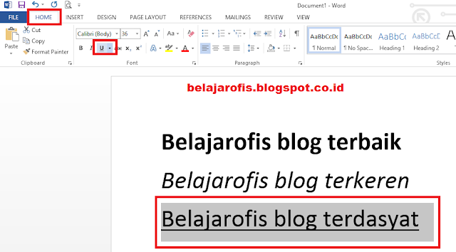  Ada tiga gaya goresan pena yang kau sanggup pilih Cara Praktis Membuat Tulisan Tebal, Miring dan Garis Bawah Pada Micrsoft Word 2013