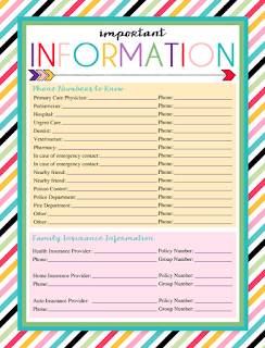Free Printable Important Information Log | A series of over 30 free organizational printables from ishouldbemoppingthefloor.com | Three Designs & Instant Downloads