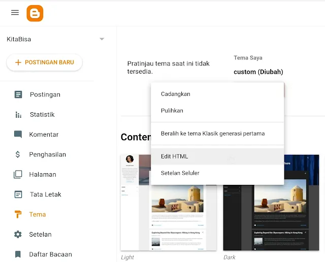opsi dasbor blogspot edit HTML