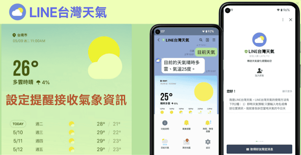 LINE 台灣天氣：聊天室設定通知接收天氣預報