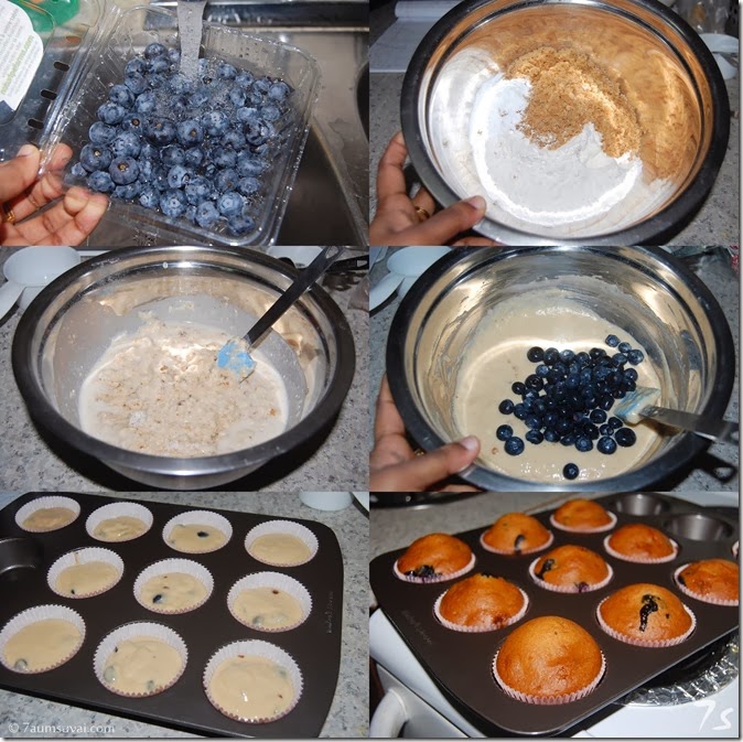 Eggless blueberry muffin process