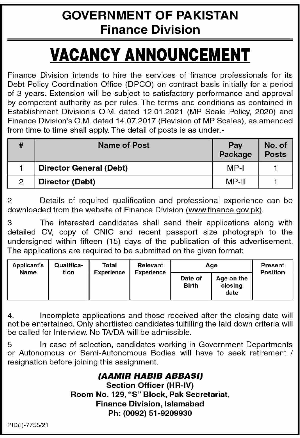 Latest Finance Division Finance Posts Islamabad 2022