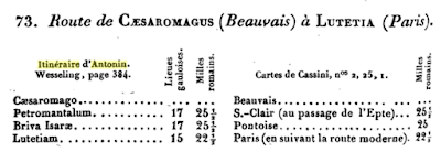 Petromantalum = Pîtres ?  - Deux éditions françaises de l’Itinéraire. ci-dessous on compare avec la carte de Cassini.