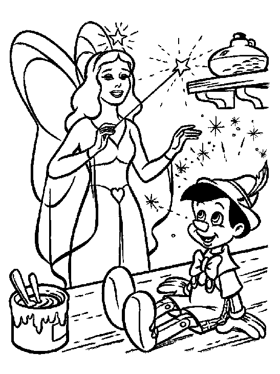 Disney Coloring Pages Picture : Pinocchio and The Fairy Godmother