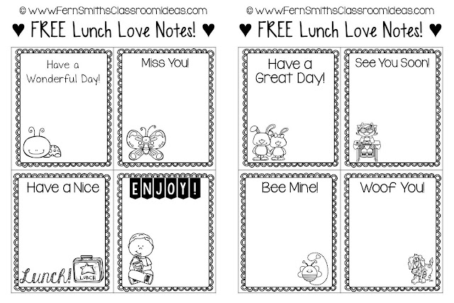   Fern Smith's Classroom Ideas FREE Printable Lunch Box Love Notes at TeacherspayTeachers!