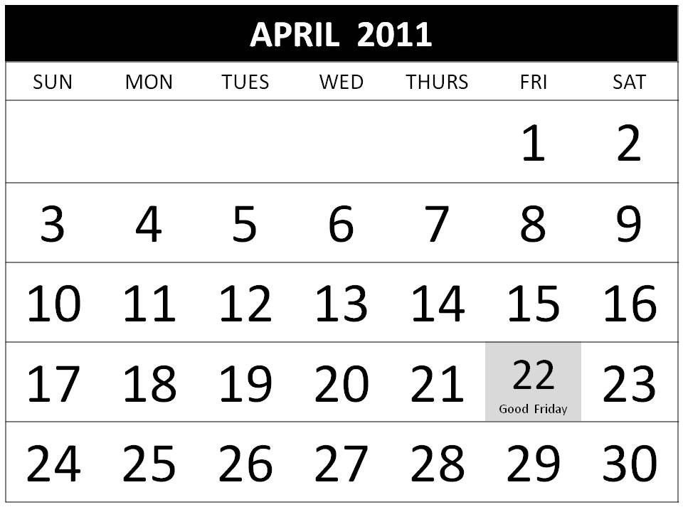 2011 calendar template april. Calendar Template 2011 April