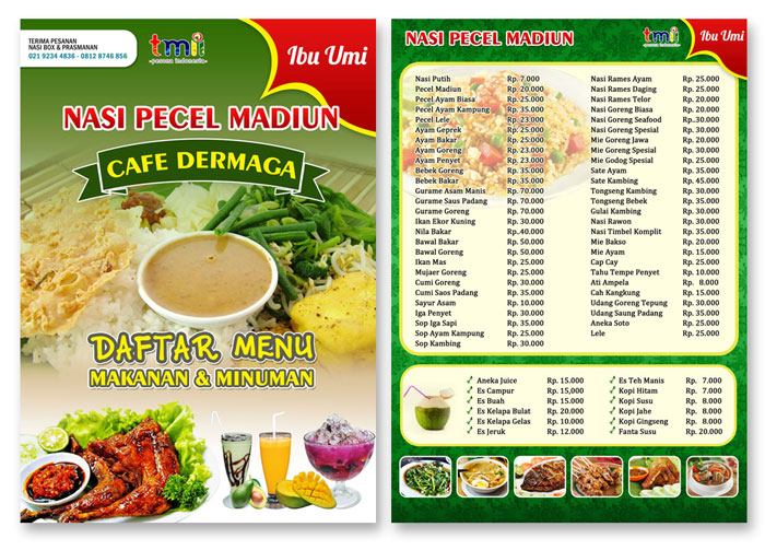 Contoh Desain Menu Makanan Cafe atau Warung Makan Asal Tau