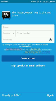 Cara Sign in BBM dengan Nomor Telepon