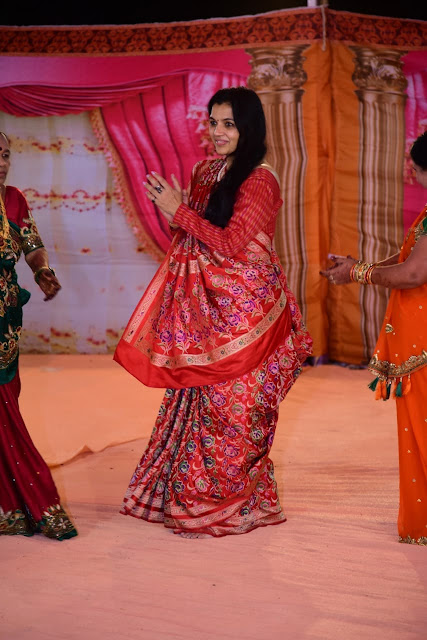 Red Multi Meena Banarasi katan silk saree.