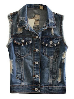 Sleeveless Denim Jacket with rivet for women