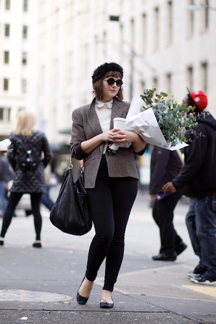 Amanda King Black Fur Hat Seattle Street Style Fashion Ballet flat