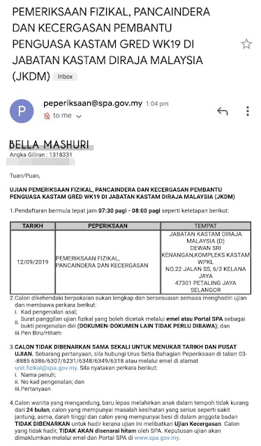 Ujian Fizikal Pembantu Penguasa Kastam Wk19