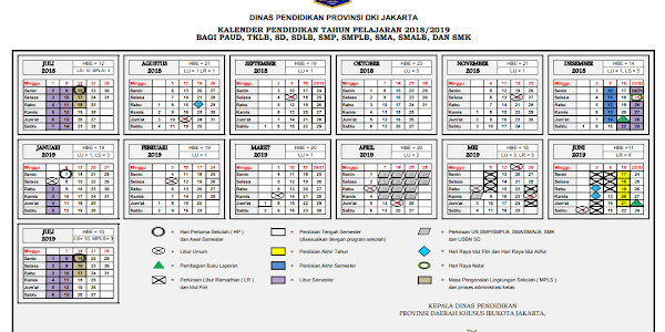 Kalender Pendidikan Tahun Pelajaran 2018/2019 Provinsi Dki Jakarta