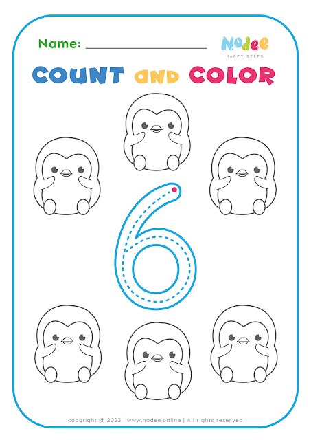Color - Trace and Color Number Six Worksheet for Kids