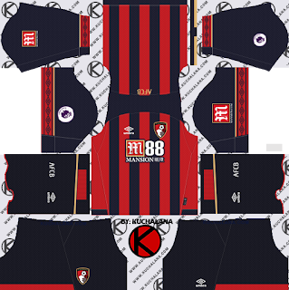  Yang akan saya share kali ini adalah termasuk kedalam home kits Released, A.F.C. Bournemouth 2018/19 Kit - Dream League Soccer Kits