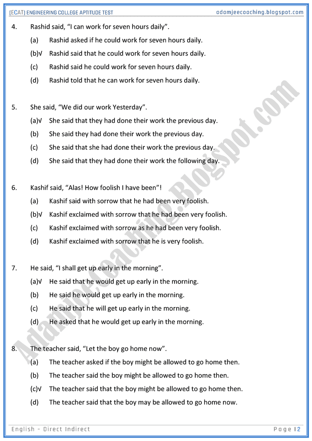 ecat-english-direct-indirect-sentences-mcqs-for-engineering-college-entry-test