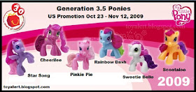 McDonalds My Little Pony toys 2009 Set of 6 including Rainbow Dash, Pinkie Pie, Sweetie Belle, Cheerilee, Star Song and Scootaloo