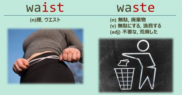 waist, waste, スペルが似ている英単語