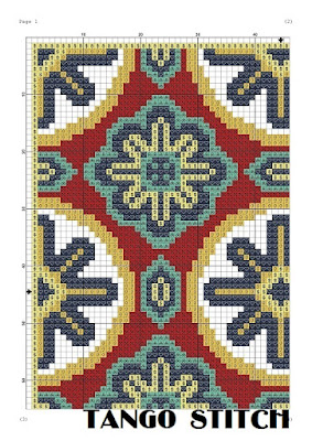 Azulejo tile cross stitch ornaments hand embroidery pattern - Tango Stitch