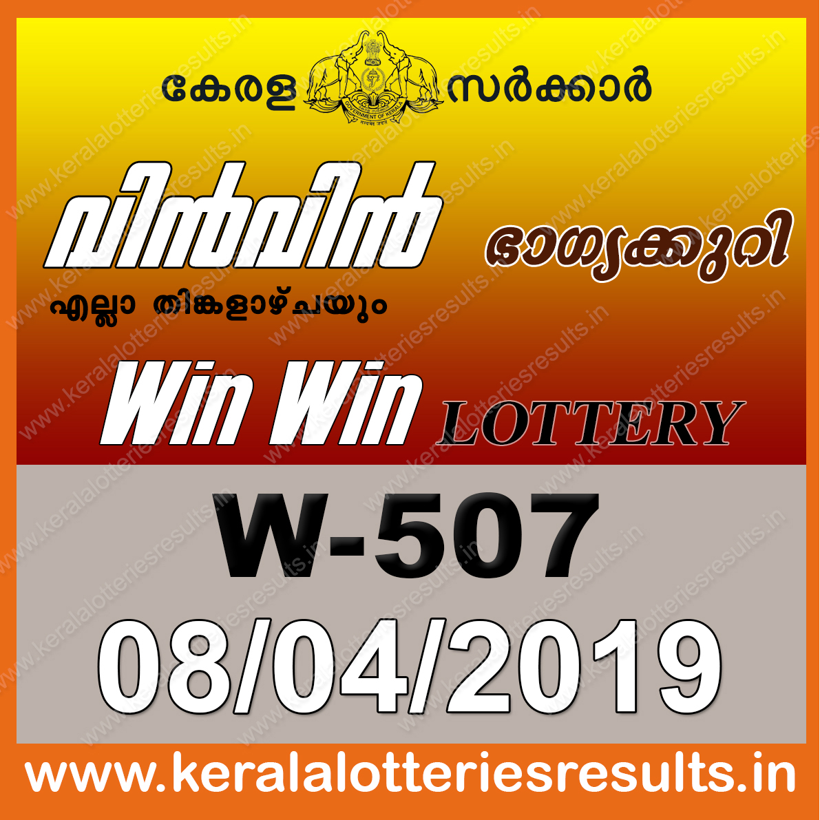 Kerala Lottery Results 08.04.2019 Win Win W-507 Result 