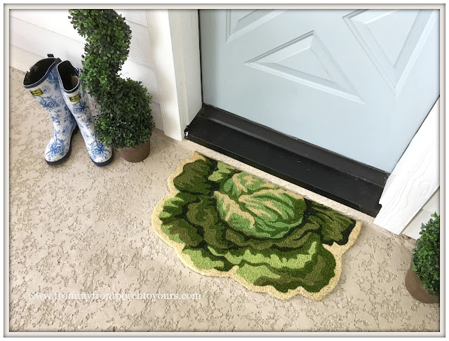 Farmhouse Back Porch-Lettuce Door Mat-Toile Rainboots-From My Front Porch To Yours