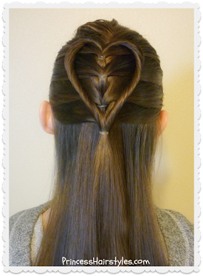 Elastic braid twist heart hair tutorial.  Cute and easy Valentine's Day Hairstyle.