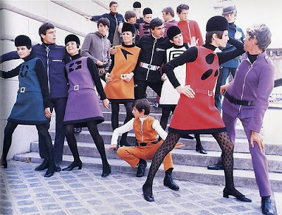 1960 Fashion   on Late 1960 S His Stark Short Tunics And His Use Of Vinyl Helmets And