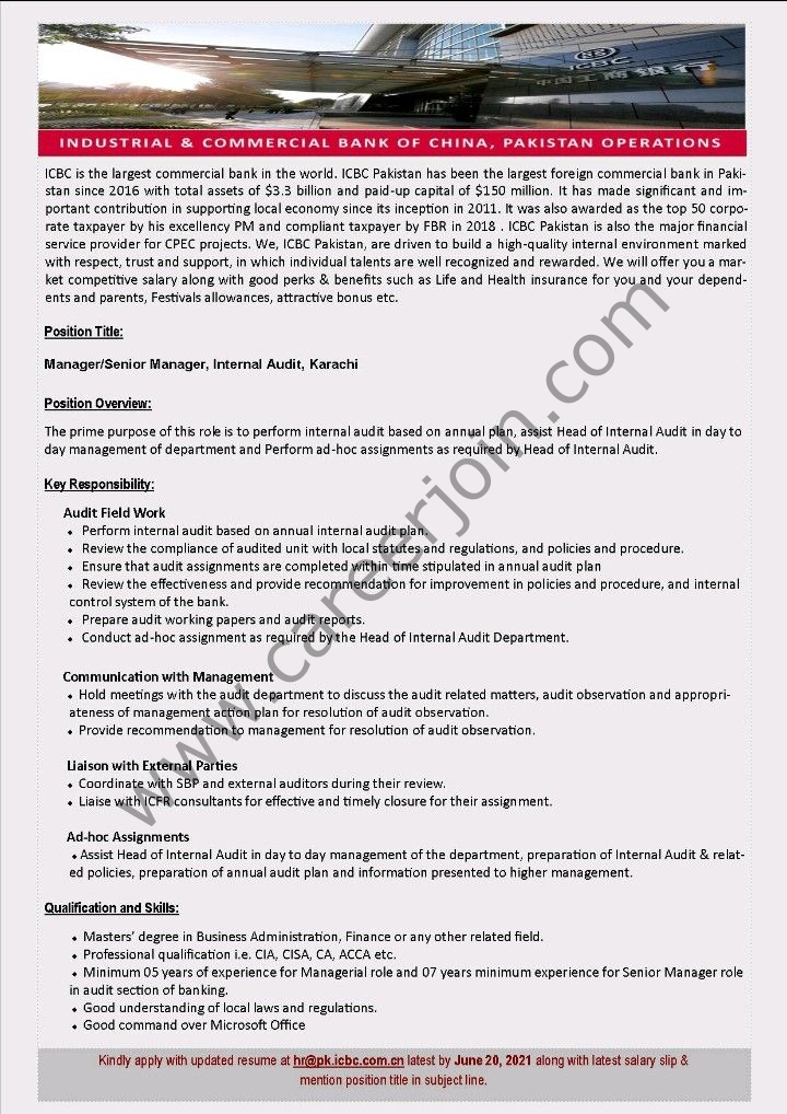 hr@pk.icbc.com.cn Jobs - Industrial & Commercial Bank of China Ltd ICBC Jobs 2021 in Pakistan