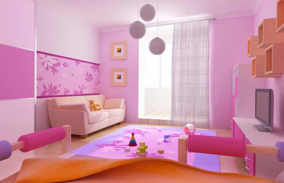 Foto Desain Kamar Tidur Anak Cewek Simple Warna Pink 
