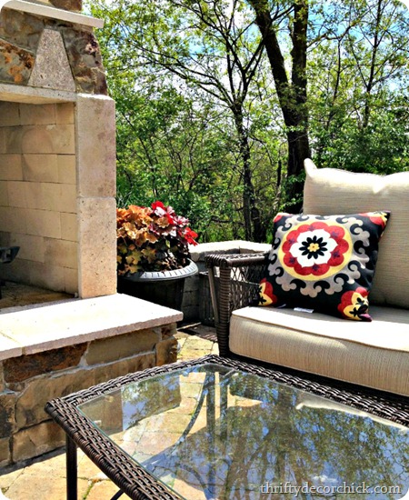 patio with fireplace