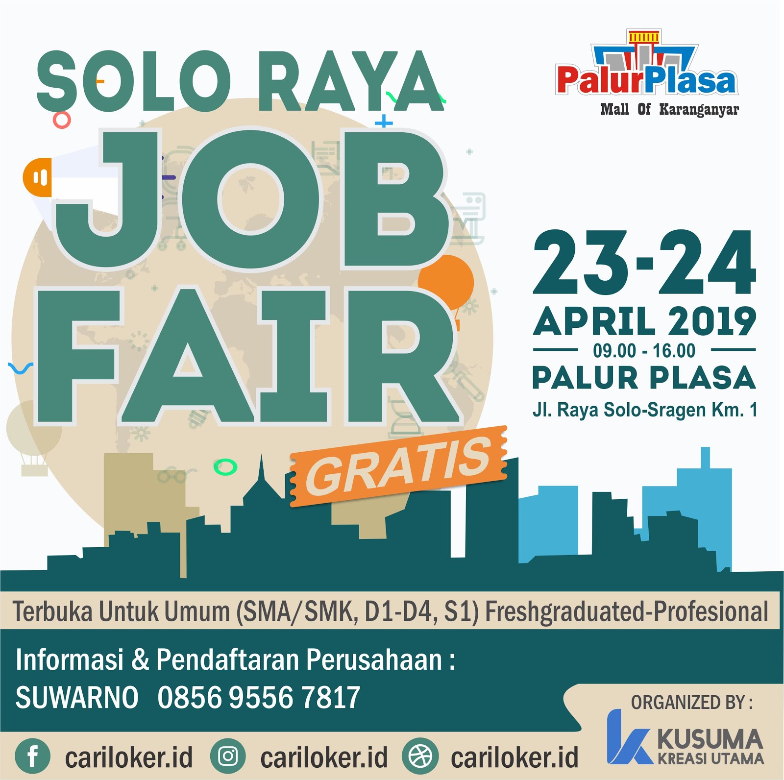 Gratis Masuk Solo Raya Job Fair 2019 di Palur Plaza Tgl 23 24 April 2019 “